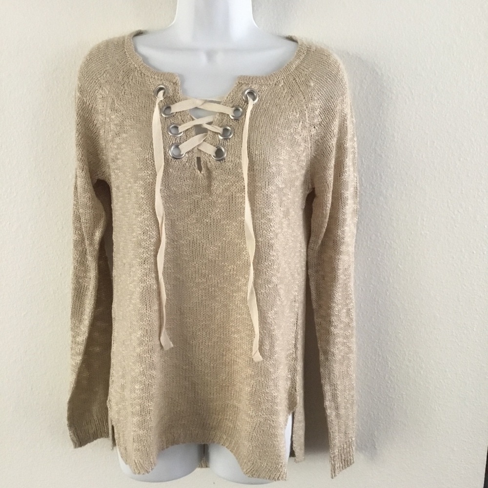 Xhilaration Beige Lace-Up Sweater